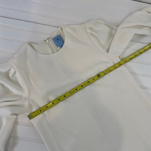 NWT CeCe Womens Optique White Velvet Petals Long Sleeve Mini Shift Dress Size XS - Picture 3 of 8